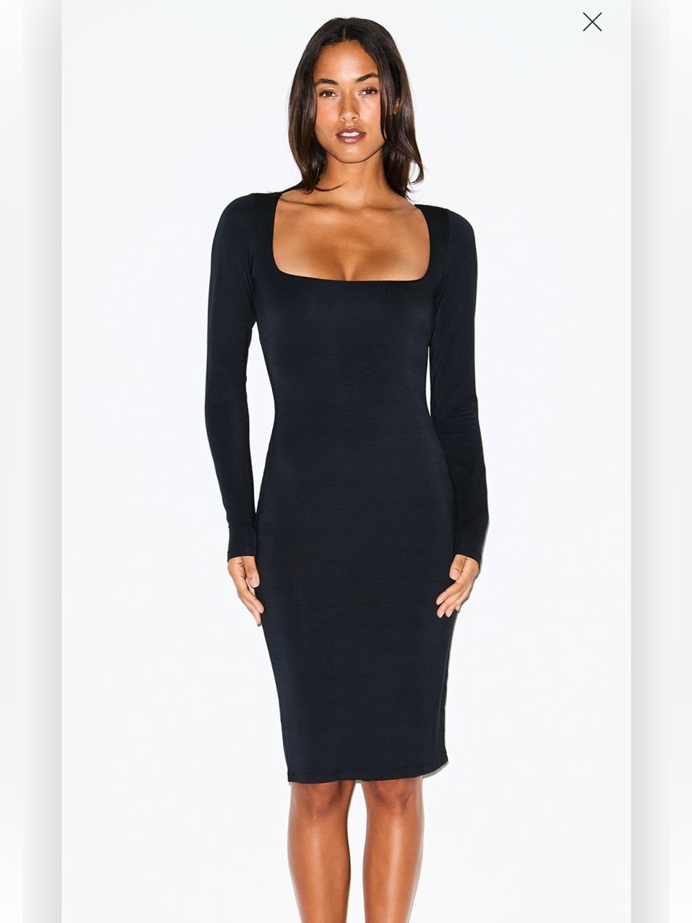 Skims NWT Smooth Layers Square Neck Long Sleeve Midi Dress Obsidian Sz Small
